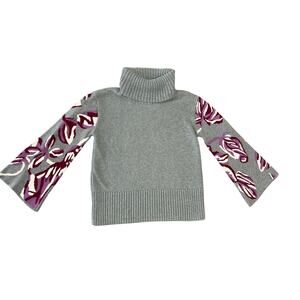 Cabi Eden Floral Wide Long Bell Sleeve Chunky Turtleneck Knit Sweater Size Small